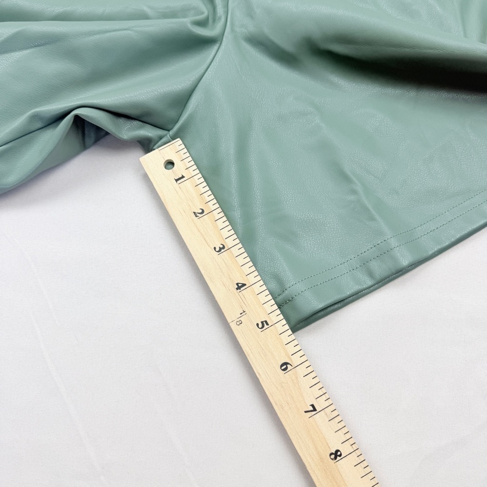 Fabletics Vegan Leather Women's High Waist Smoke Green Shorts - Picture 6 of 11